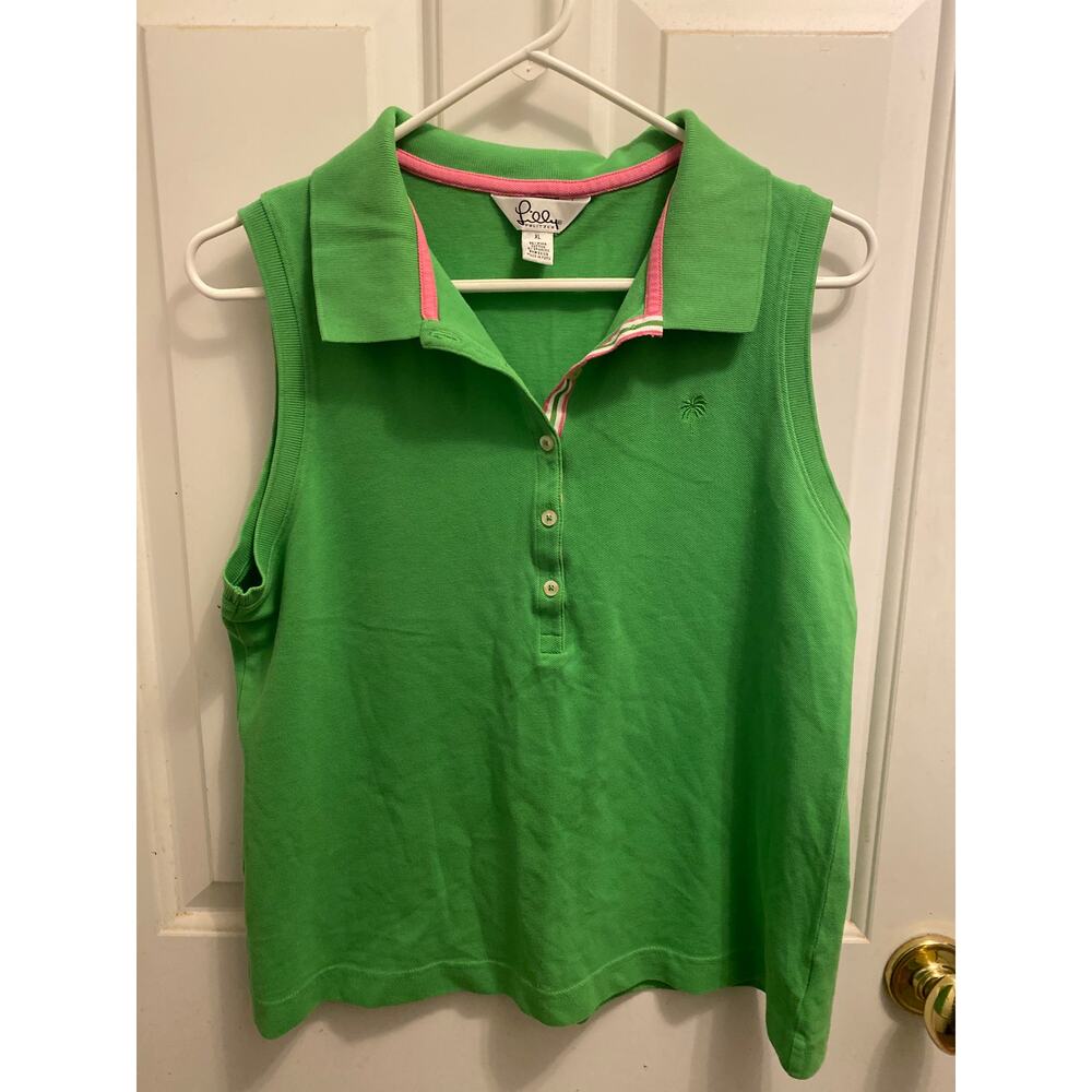 VTG Lilly Pullitzer Women's Size XL Pima Cotton Sleeveless Polo Top Shirt Green
